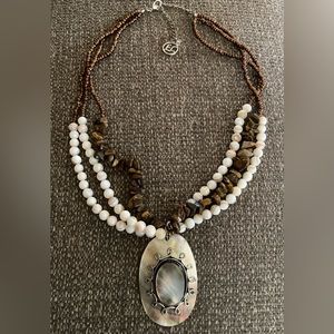 ERICA LYONS MOP, Tiger Eye & Natural Stone Beaded Pendant Necklace